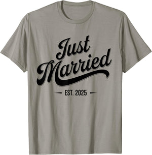 Just Married 2025 Wedding Anniversary For Couples T-Shirt - T-Shirt | Sand