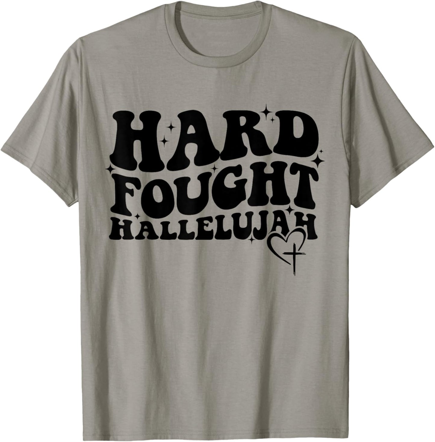 Hard Fought Hallelujah Cross Heart Sparkle Art T-Shirt - T-Shirt | Sand