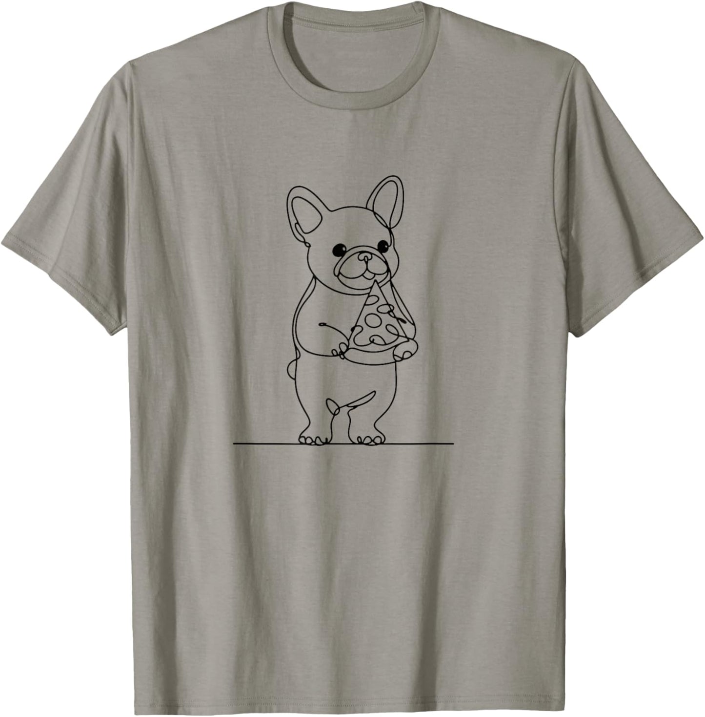 French Bulldog Minimalist Pizza One Line Art Dog Lover T-Shirt - T-Shirt | Sand