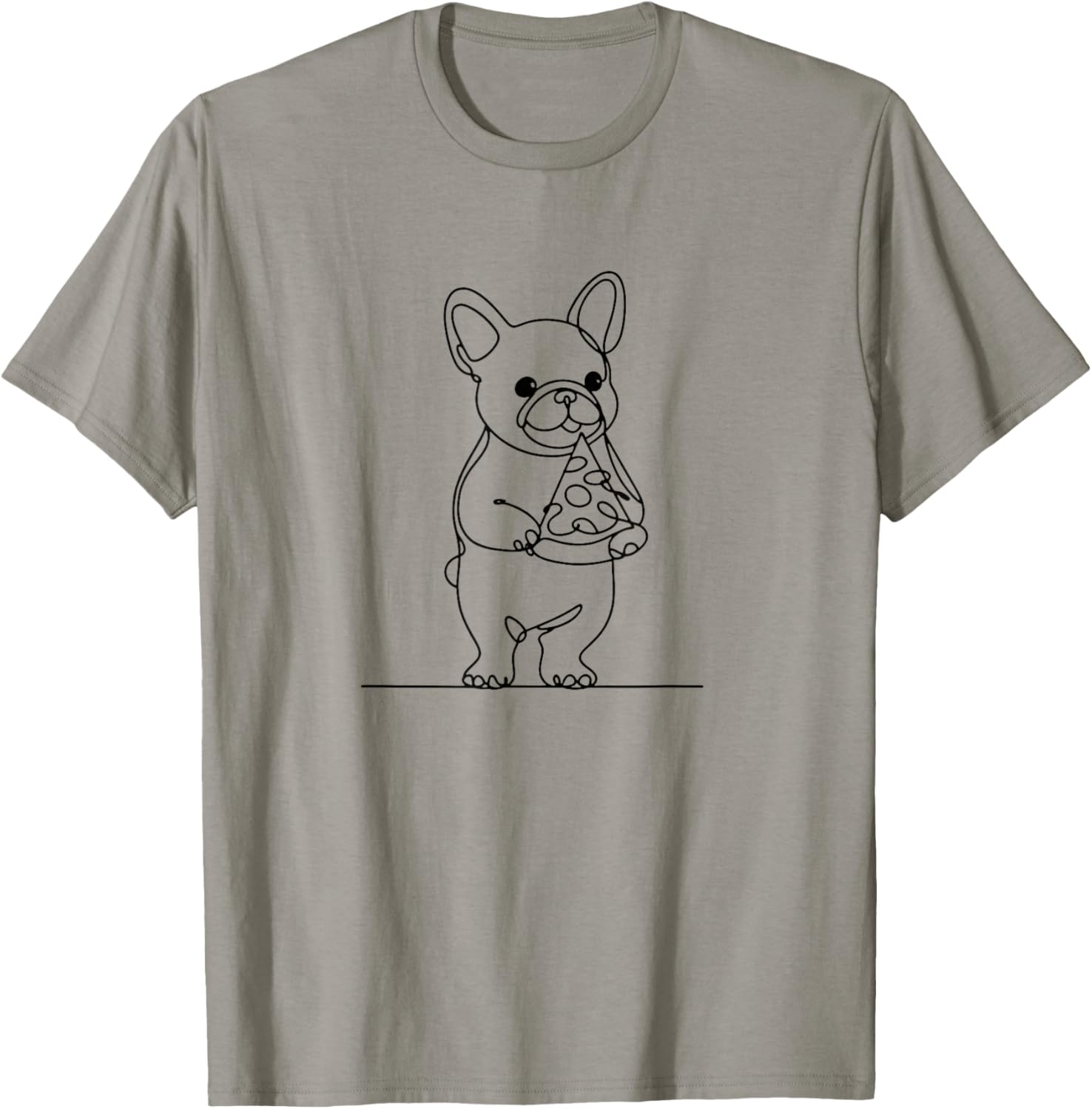 French Bulldog Minimalist Pizza One Line Art Dog Lover T-Shirt - T-Shirt | Sand