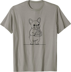 French Bulldog Minimalist Pizza One Line Art Dog Lover T-Shirt - T-Shirt | Sand
