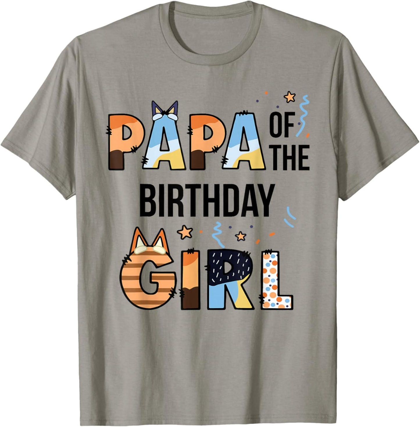 Papa of The Birthday Girl Party Blue Dog Lover Matching T-Shirt - T-Shirt | Sand