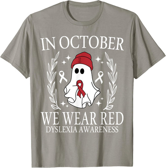 In October We Wear Red Dyslexia Awareness Student Teacher T-Shirt - T-Shirt | Sand