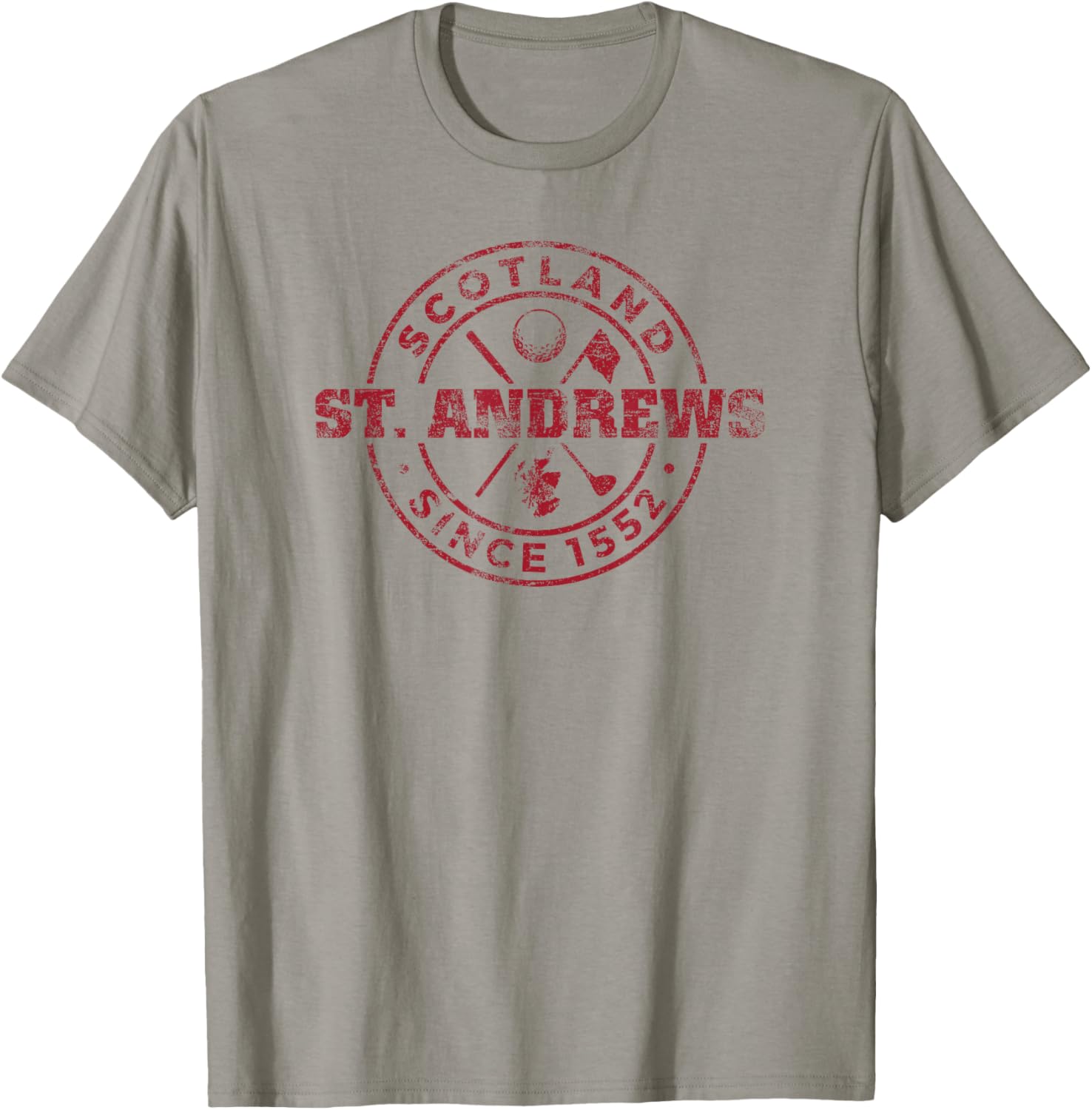 St. Andrews Scotland Golf 1552 Cardinal Imprint Distressed T-Shirt - T-Shirt | Sand