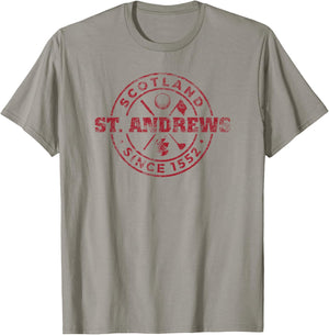 St. Andrews Scotland Golf 1552 Cardinal Imprint Distressed T-Shirt - T-Shirt | Sand