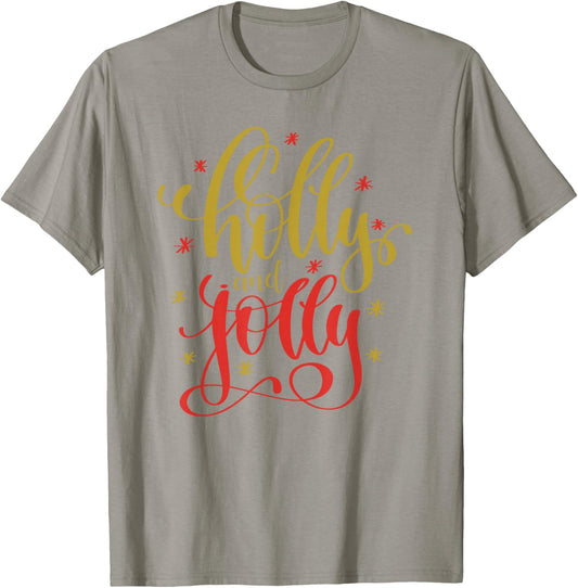 Holly and Jolly Festive Christmas Holiday Pajama Cute T-Shirt - T-Shirt | Sand