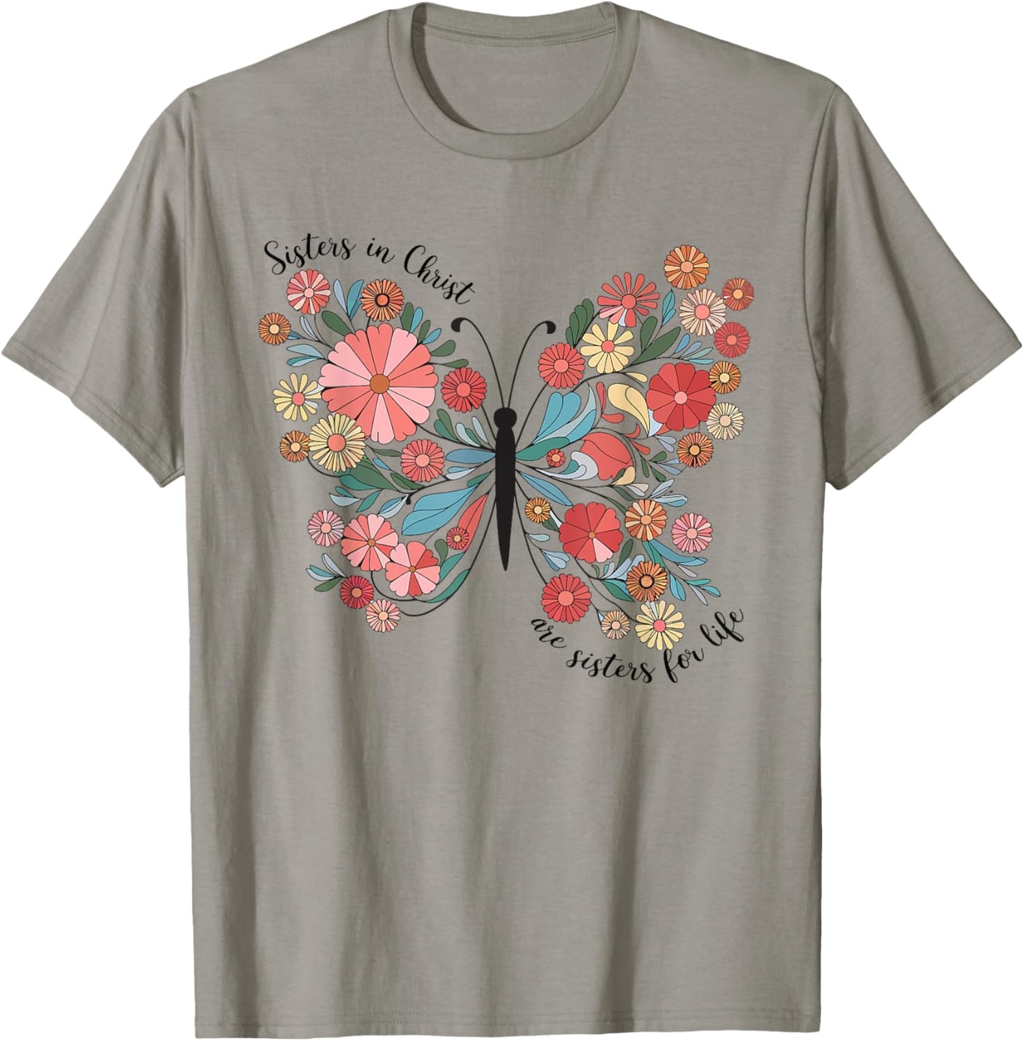 Sisters In Christ Christian Bible Verse Religious Butterfly T-Shirt - T-Shirt | Sand