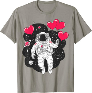 Valentines Day Space Astronaut Heart Balloons Toddler Boys T-Shirt - T-Shirt | Sand