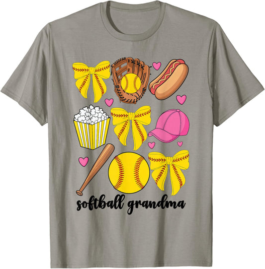 Softball Grandma Softball Coquette Bow Mothers Day T-Shirt - T-Shirt | Sand