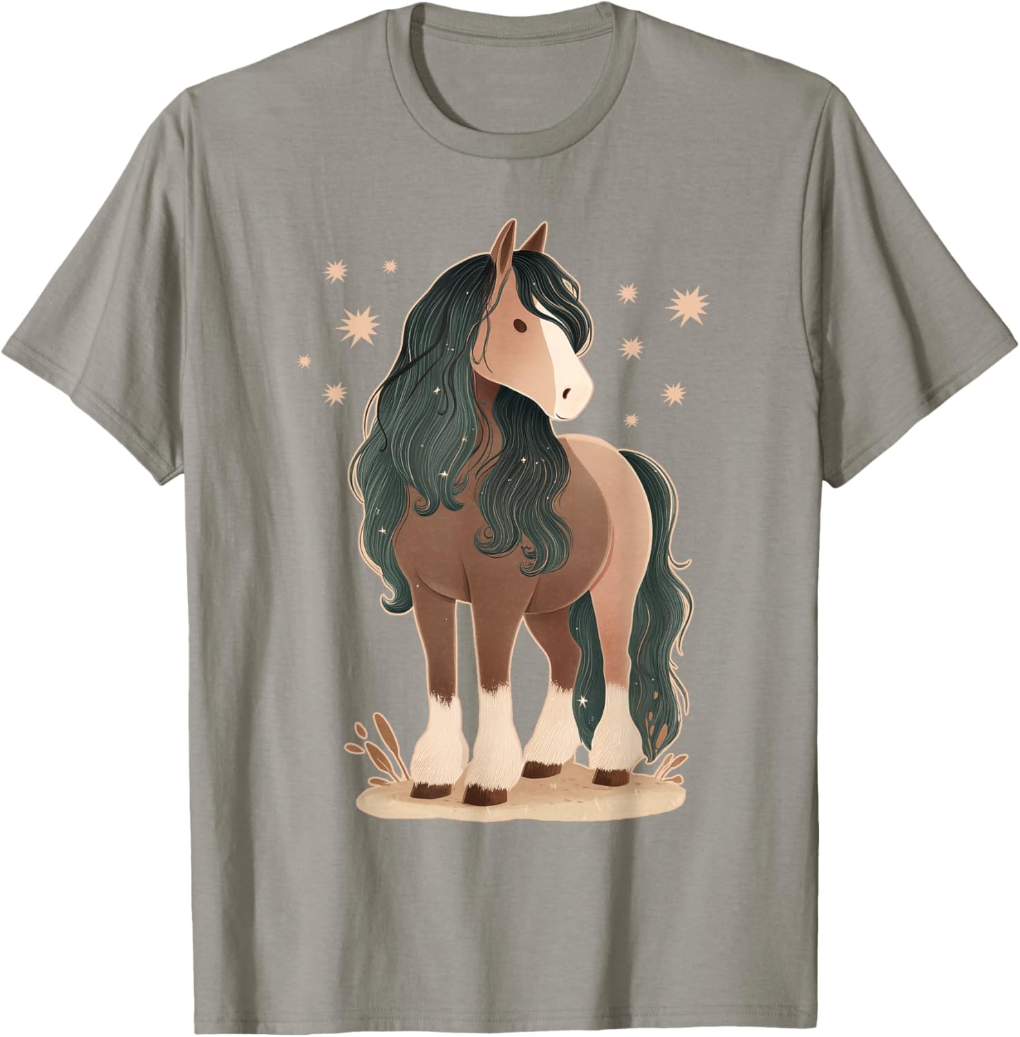 Pferd mit Sternen Pferdemotiv Mädchen T-Shirt - T-Shirt | Sand