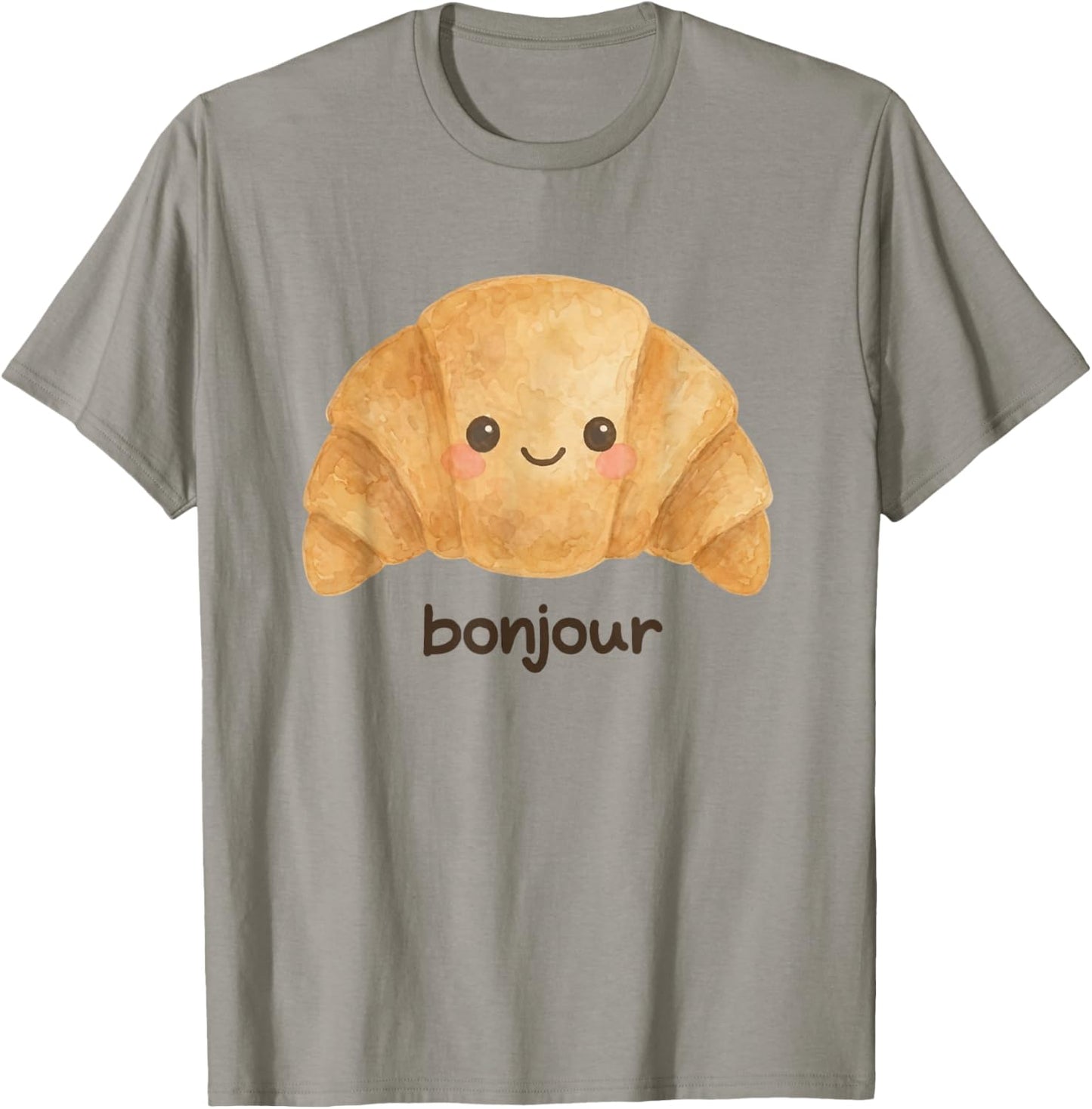 Kawaii Croissant Happy Face Pastry Lover T-Shirt - T-Shirt | Sand