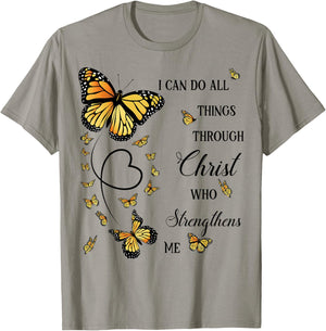 I Can Do All Things Through Christ Monarch Butterfly T-Shirt - T-Shirt | Sand