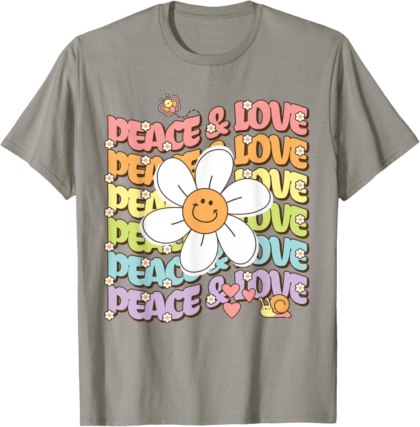 Retro Peace & Love Shirt Cute Smile Daisy Flower Women Teens T-Shirt - T-Shirt | Sand