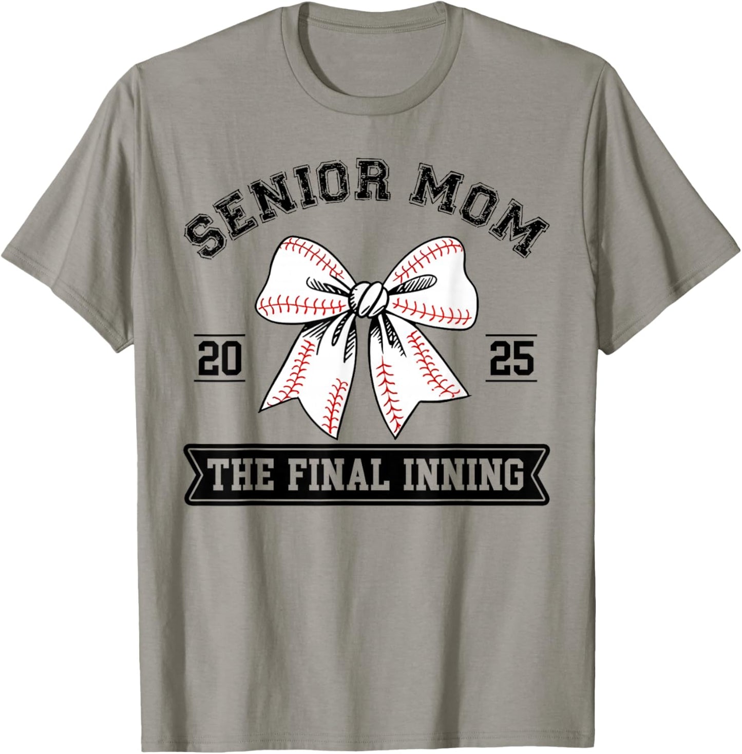 Baseball Senior Mom 2025 The Final Inning Coquette Bow Mom T-Shirt - T-Shirt | Sand