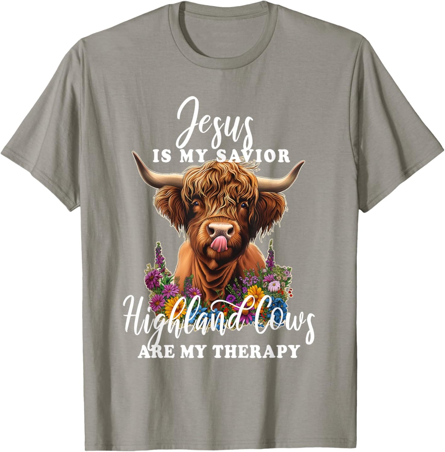 Highland Cow Jesus Christian Religious Highland Cow T-Shirt - T-Shirt | Sand