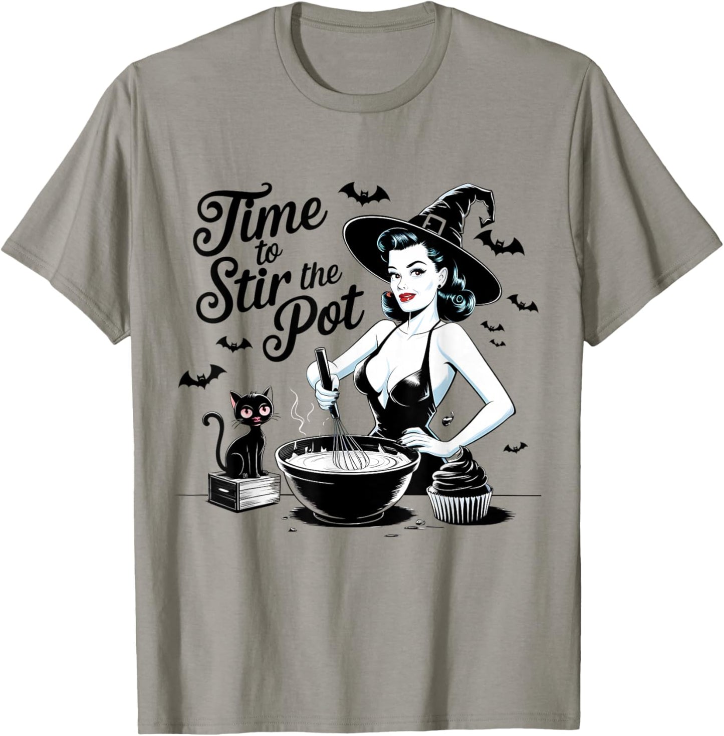 Witch Pin-Up Retro Baking Halloween Vintage T-Shirt - T-Shirt | Sand
