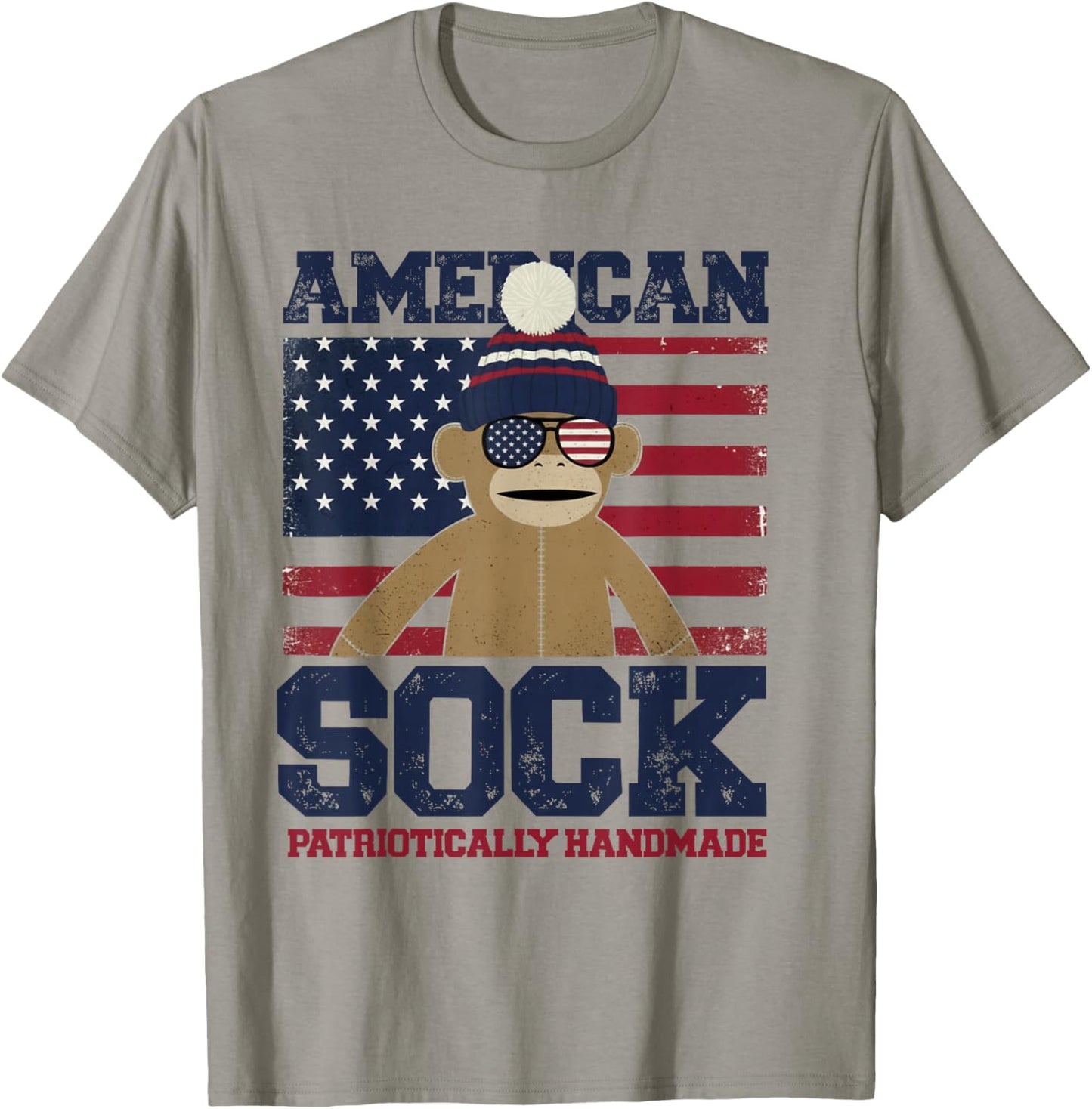 American Sock– Patriotic Sock Monkey Graphic T-Shirt - T-Shirt | Sand