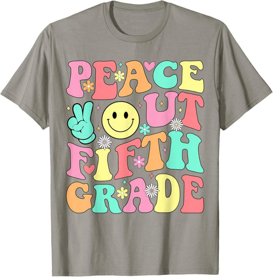 Peace Out Fifth Grade Groovy 5th Grade Last Day of School T-Shirt - T-Shirt | Sand