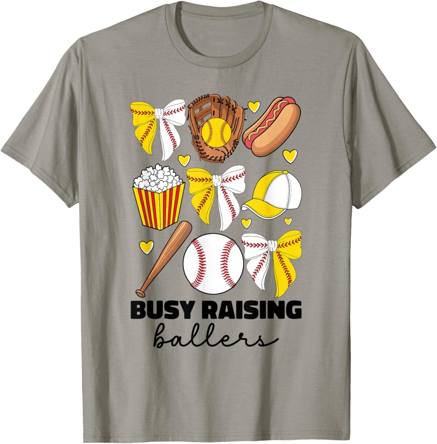 Busy Raising Ballers Baseball And Softball Mom Coquette Bow T-Shirt - T-Shirt | Sand