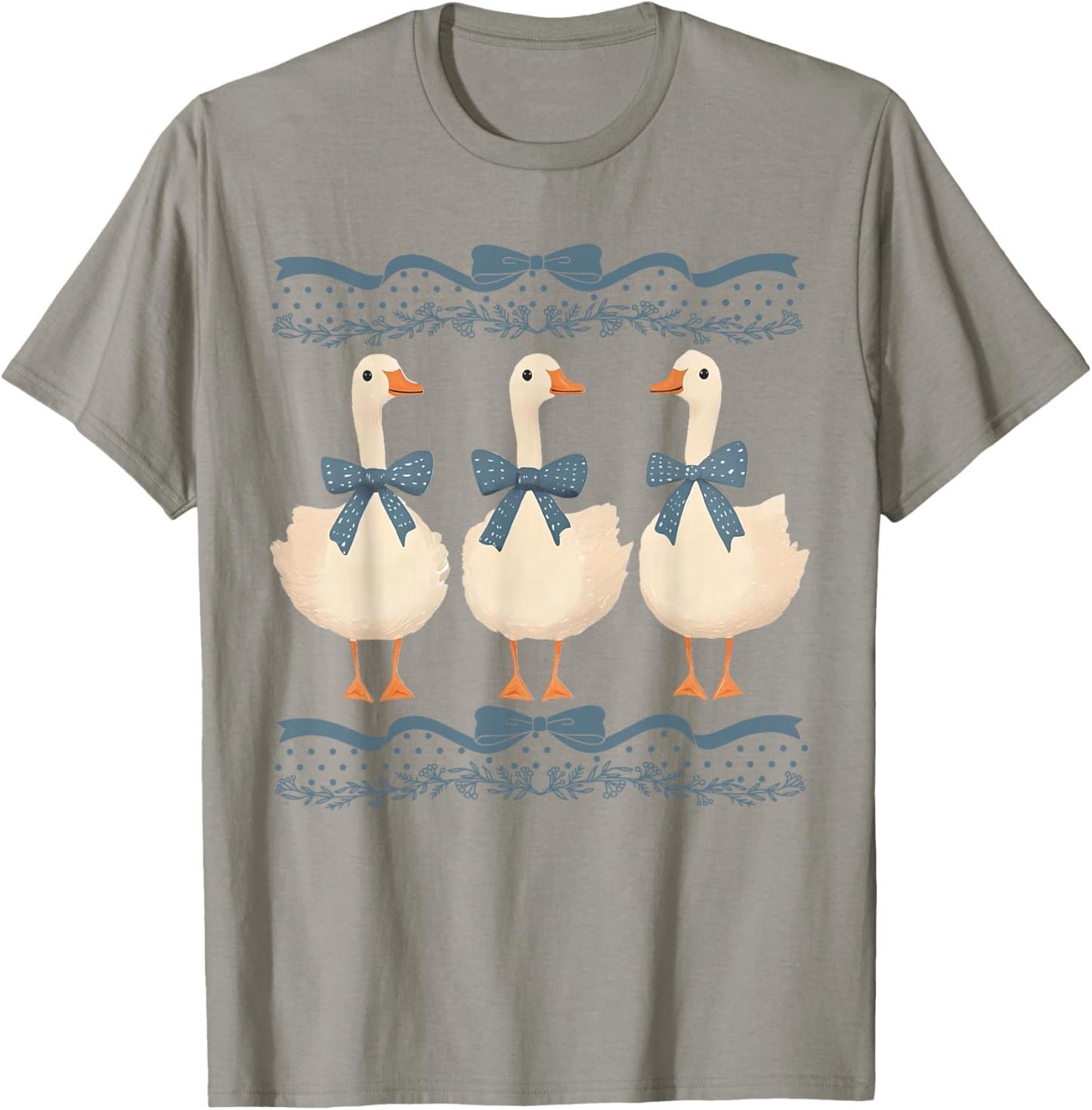 Mama Goose With Baby Geese Vintage Blue Ribbon Goose Lover T-Shirt - T-Shirt | Sand