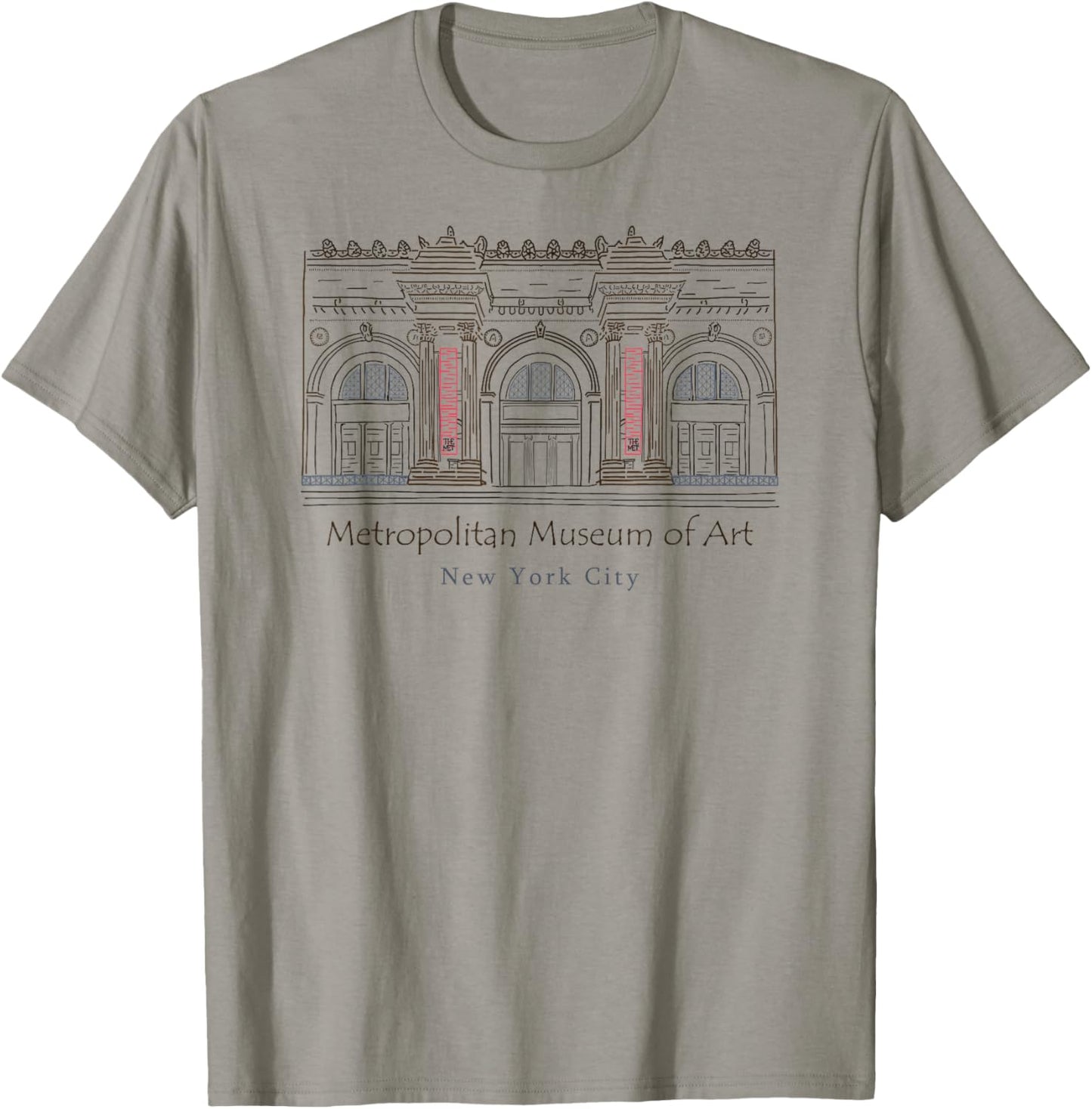 New York City, Metropolitan Museum of Art, USA, Hand drawing T-Shirt - T-Shirt | Sand