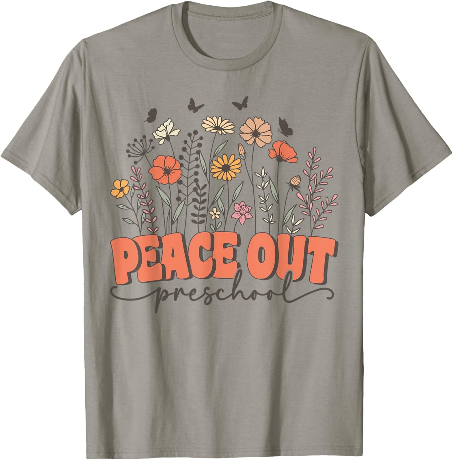 Peace Out Preschool Groovy Wildflower Last Day of Pre K T-Shirt - T-Shirt | Sand