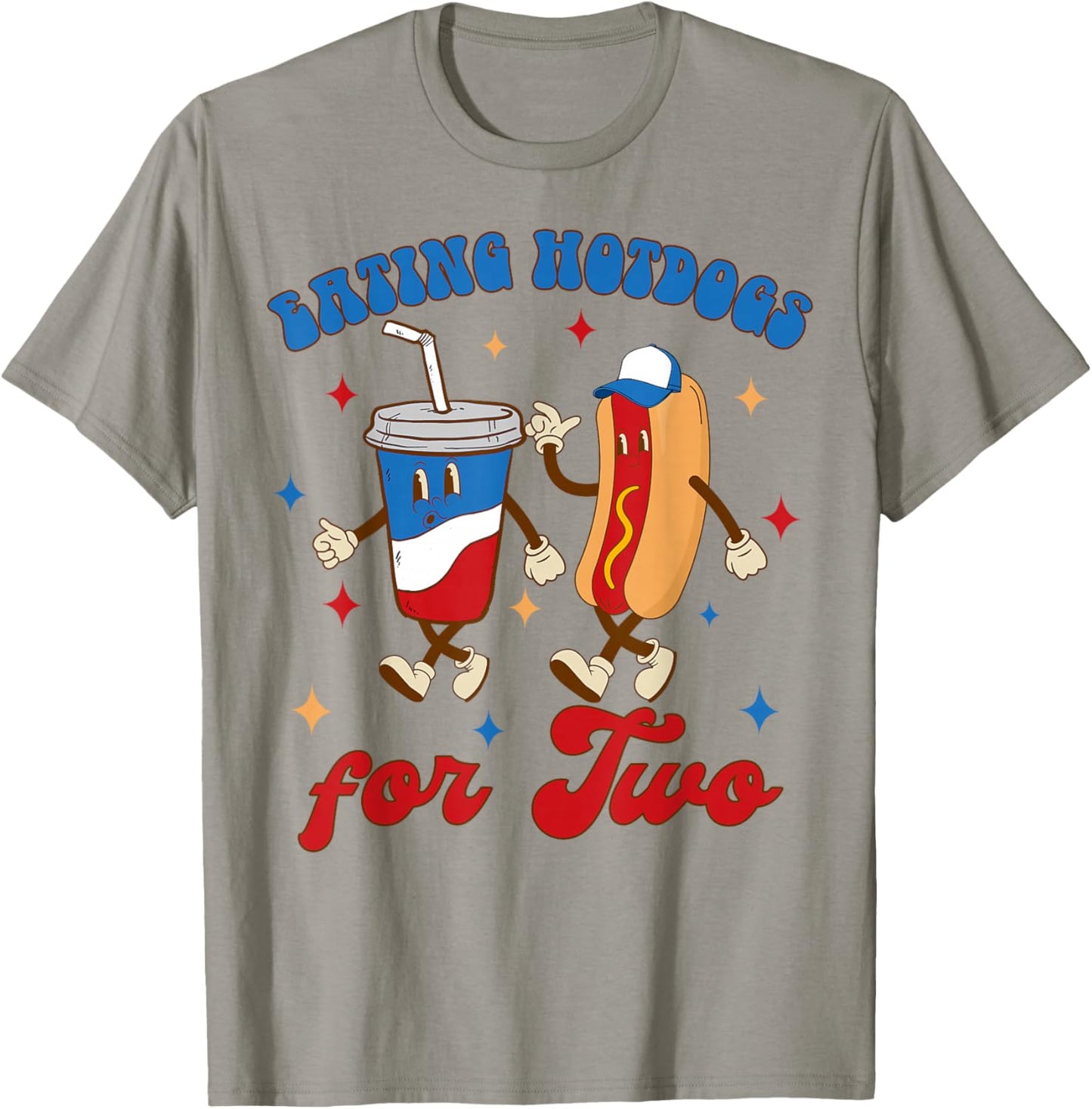 4th of July Pregnancy Announcement Eating Hotdogs for Two T-Shirt - T-Shirt | Sand