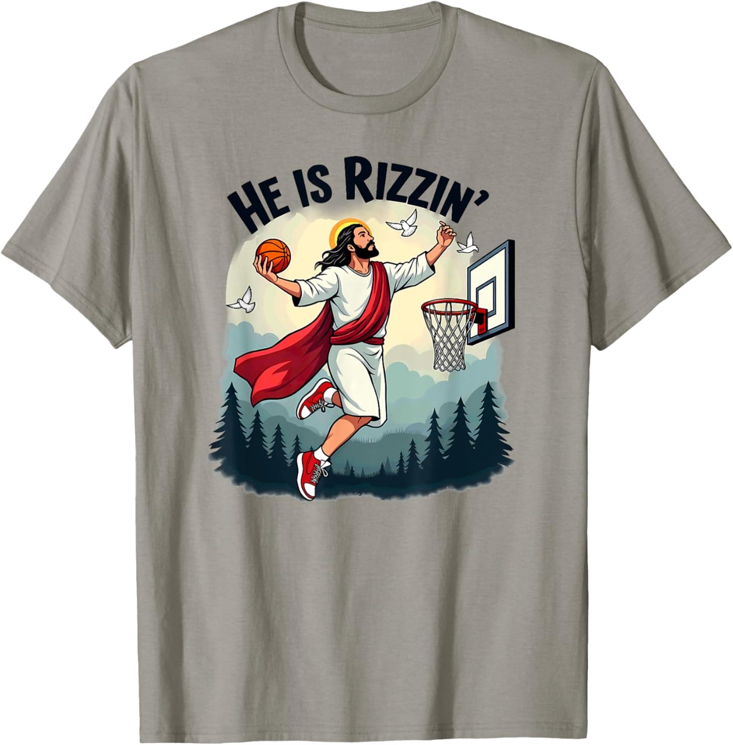 He Is Rizzin Easter Jesus Playing Basketball Hoop T-Shirt - T-Shirt | Sand