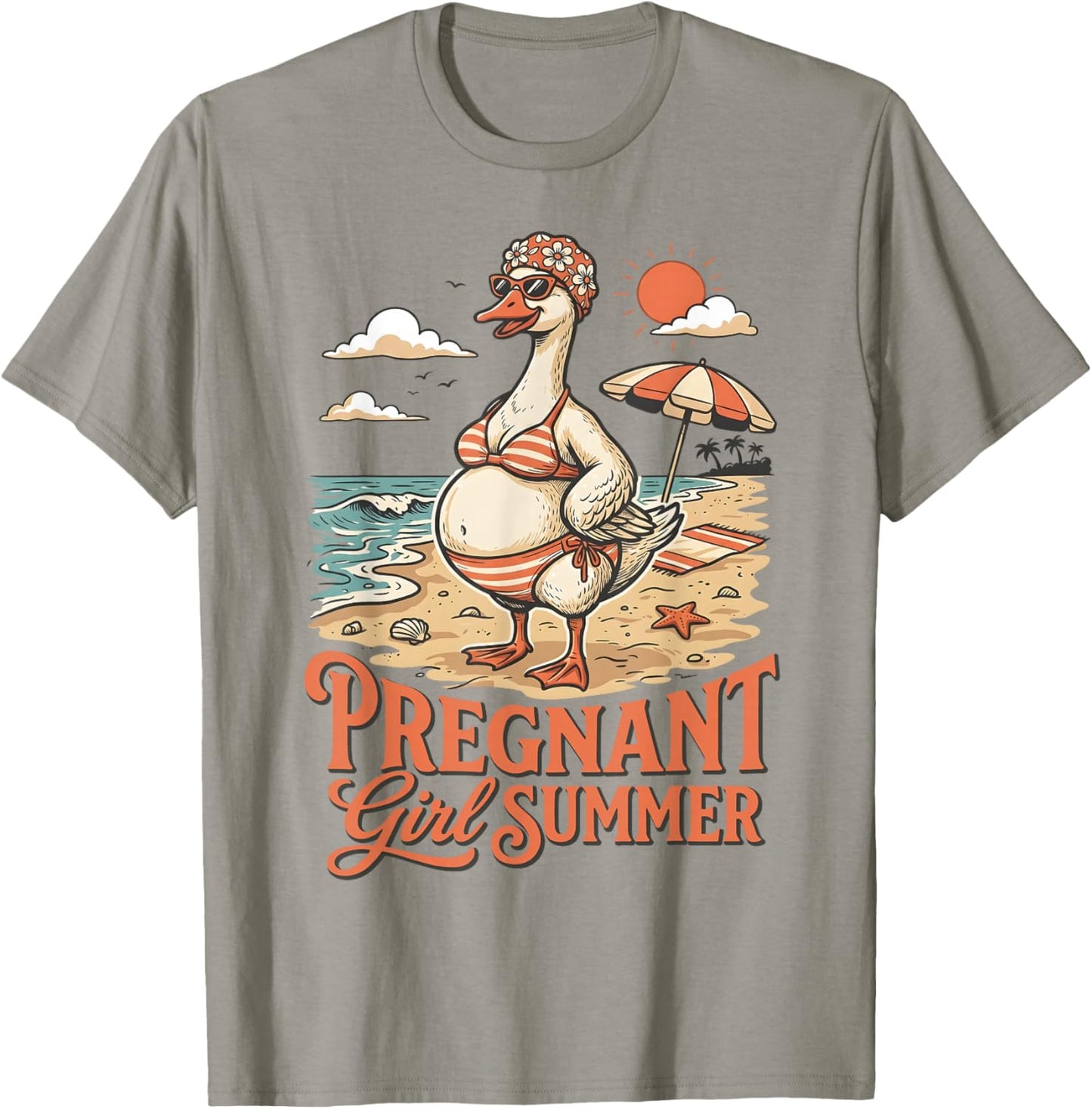 Funny Goose Pregnancy Baby Announcement Pregnant Girl Summer T-Shirt - T-Shirt | Sand