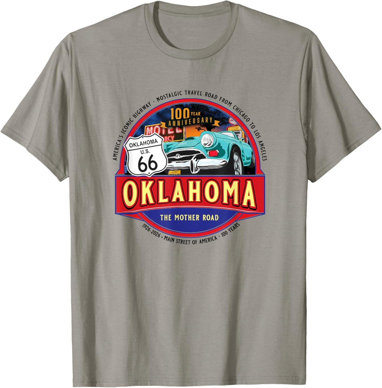 100 Years Oklahoma Iconic Highway 66 Souvenir T-Shirt - T-Shirt | Sand