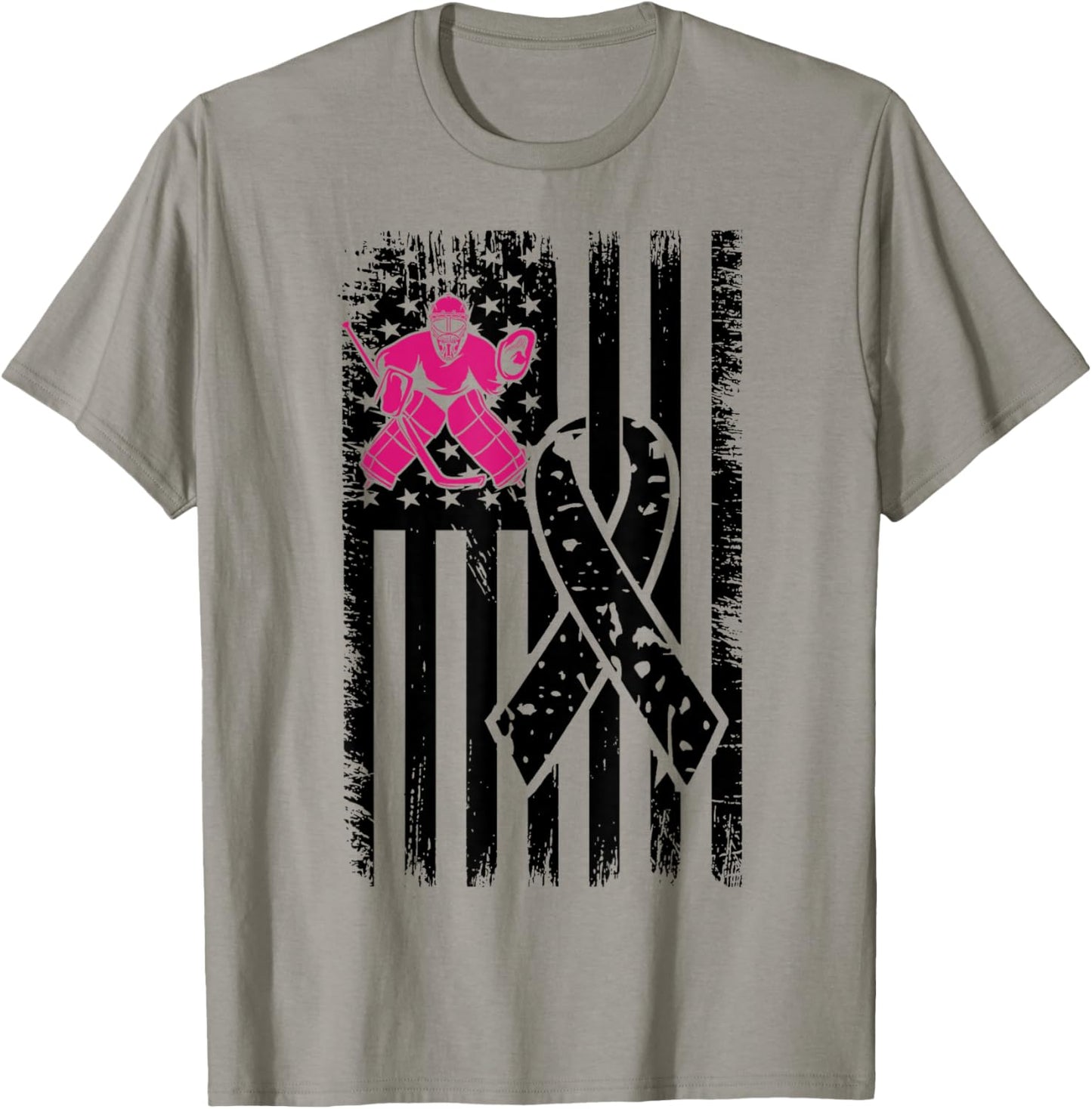 Hockey Pink Ribbon Breast Cancer Awareness Sport Lover T-Shirt - T-Shirt | Sand