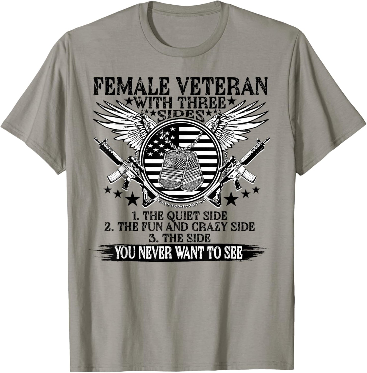 Funny Female Veteran Day Three Sides Patriotic US Flag Women T-Shirt - T-Shirt | Sand