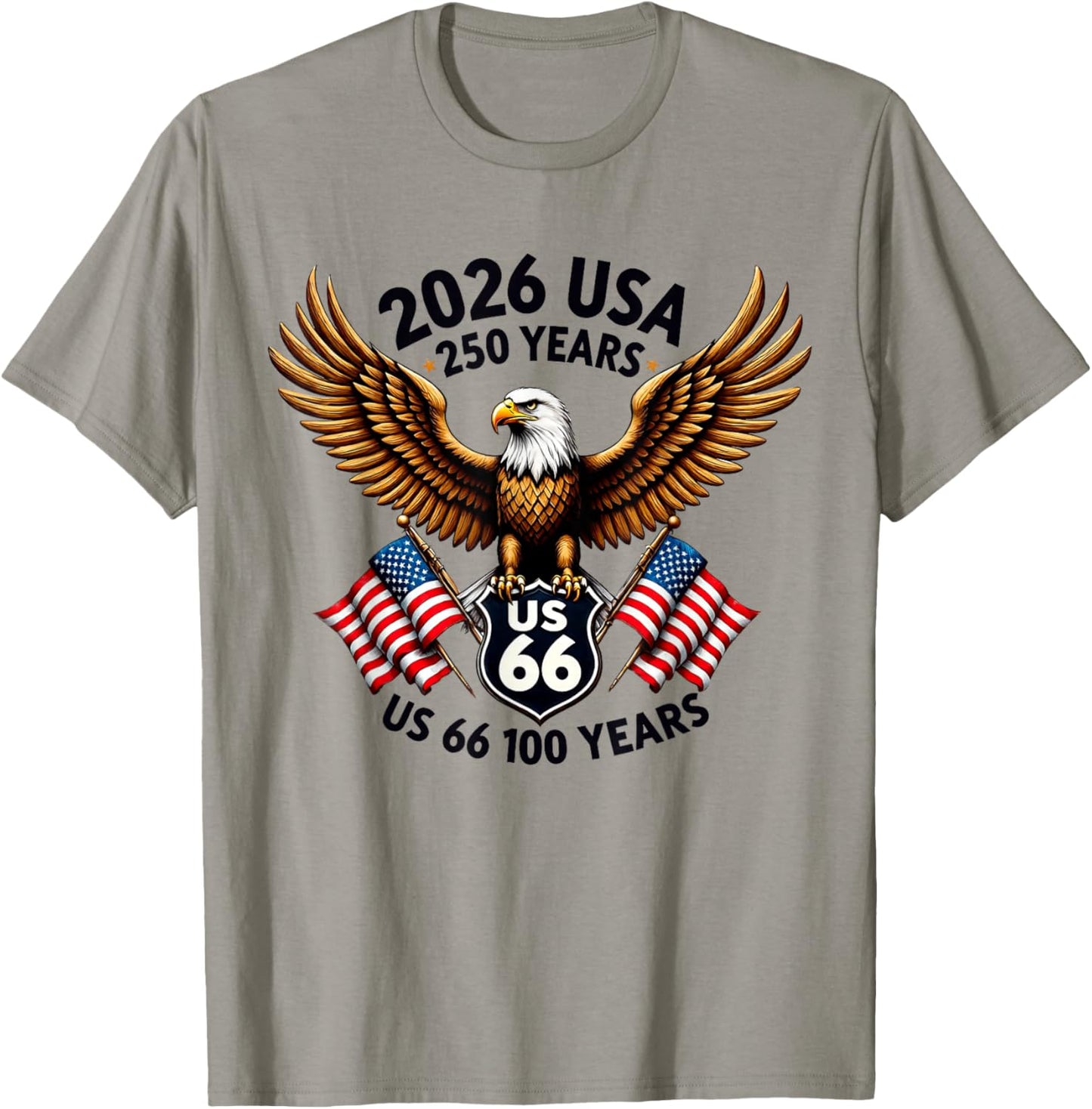 USA 250 Anniversary Eagle US Highway 66 Route Mother Road T-Shirt - T-Shirt | Sand