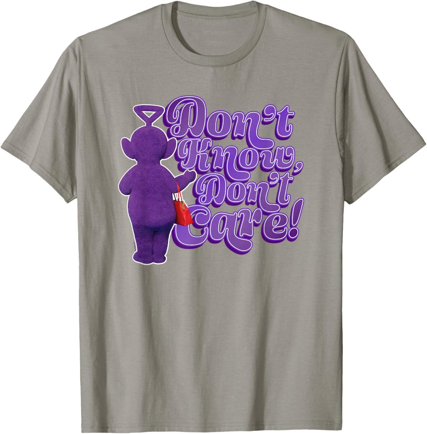 Teletubbies Tinky Winky Don't Know Don't Care Purple T-Shirt - T-Shirt | Sand