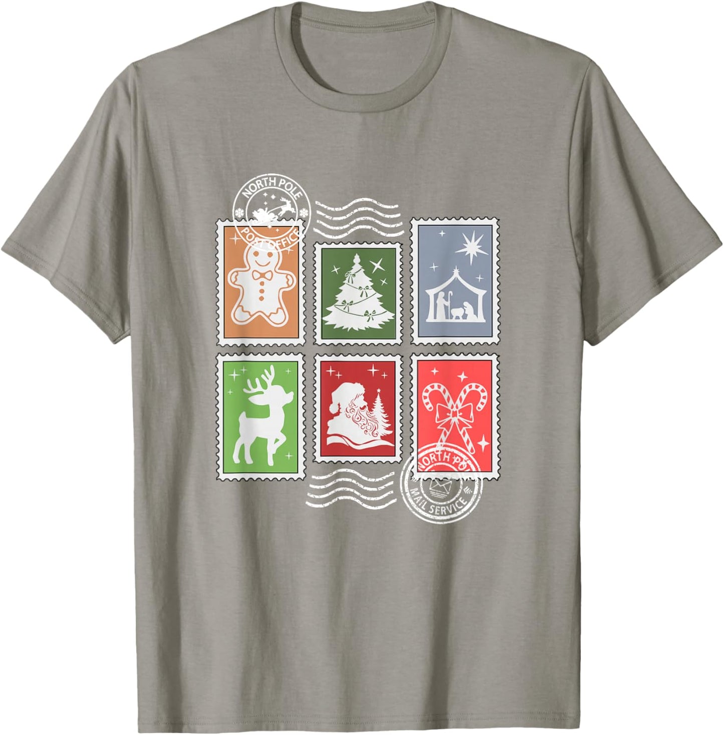 Classic Postage Stamps Christmas Mail T-Shirt - T-Shirt | Sand