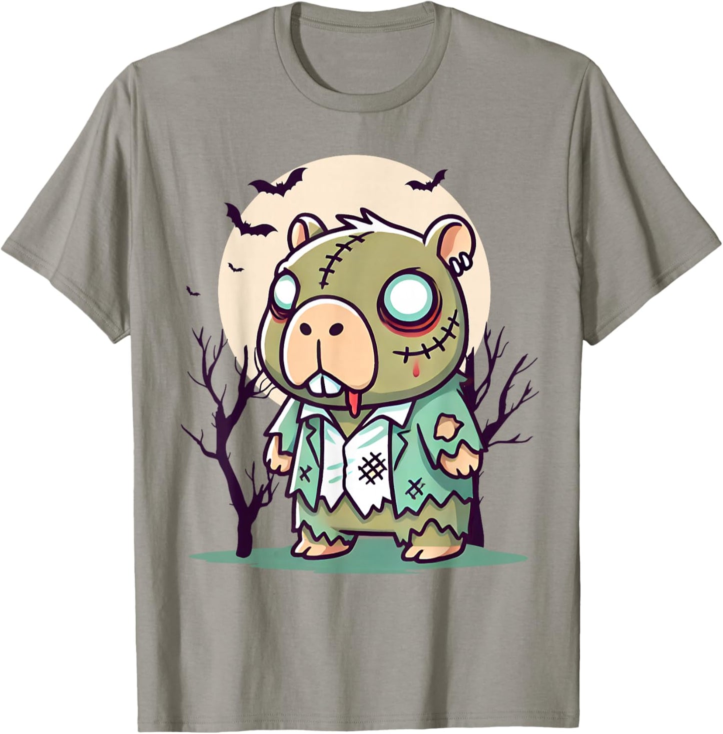 Creepy Zombie Capybara Cartoon Halloween T-Shirt - T-Shirt | Sand