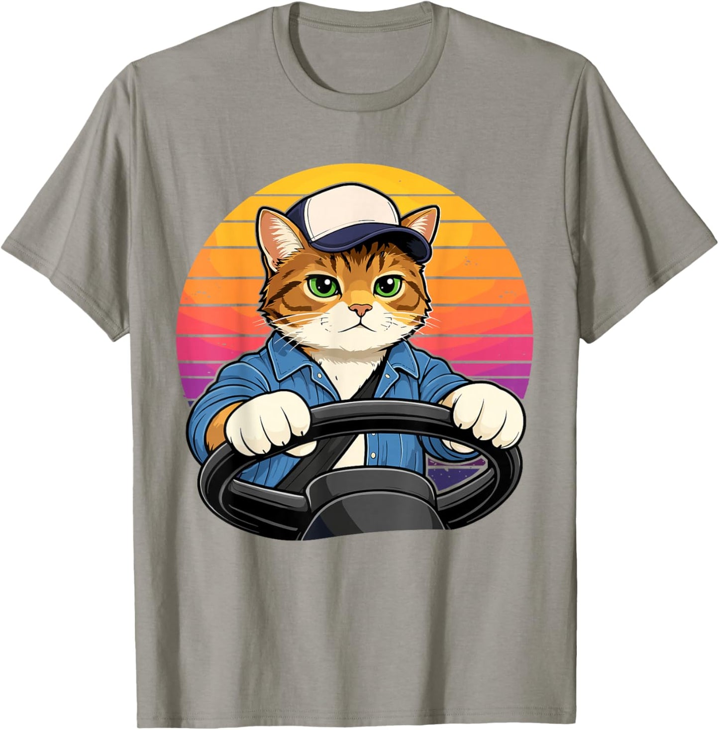Vintage Cat Truck Driver Funny Trucker T-Shirt - T-Shirt | Sand