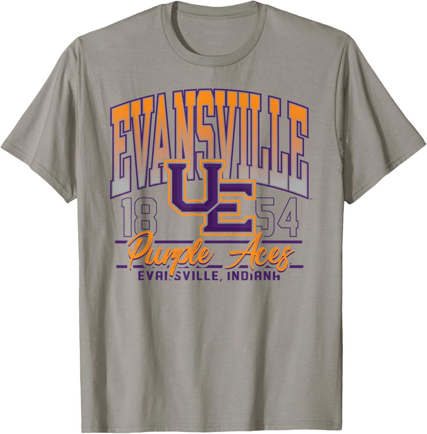 Evansville Purple Aces Kicking It Gray Officially Licensed T-Shirt - T-Shirt | Sand