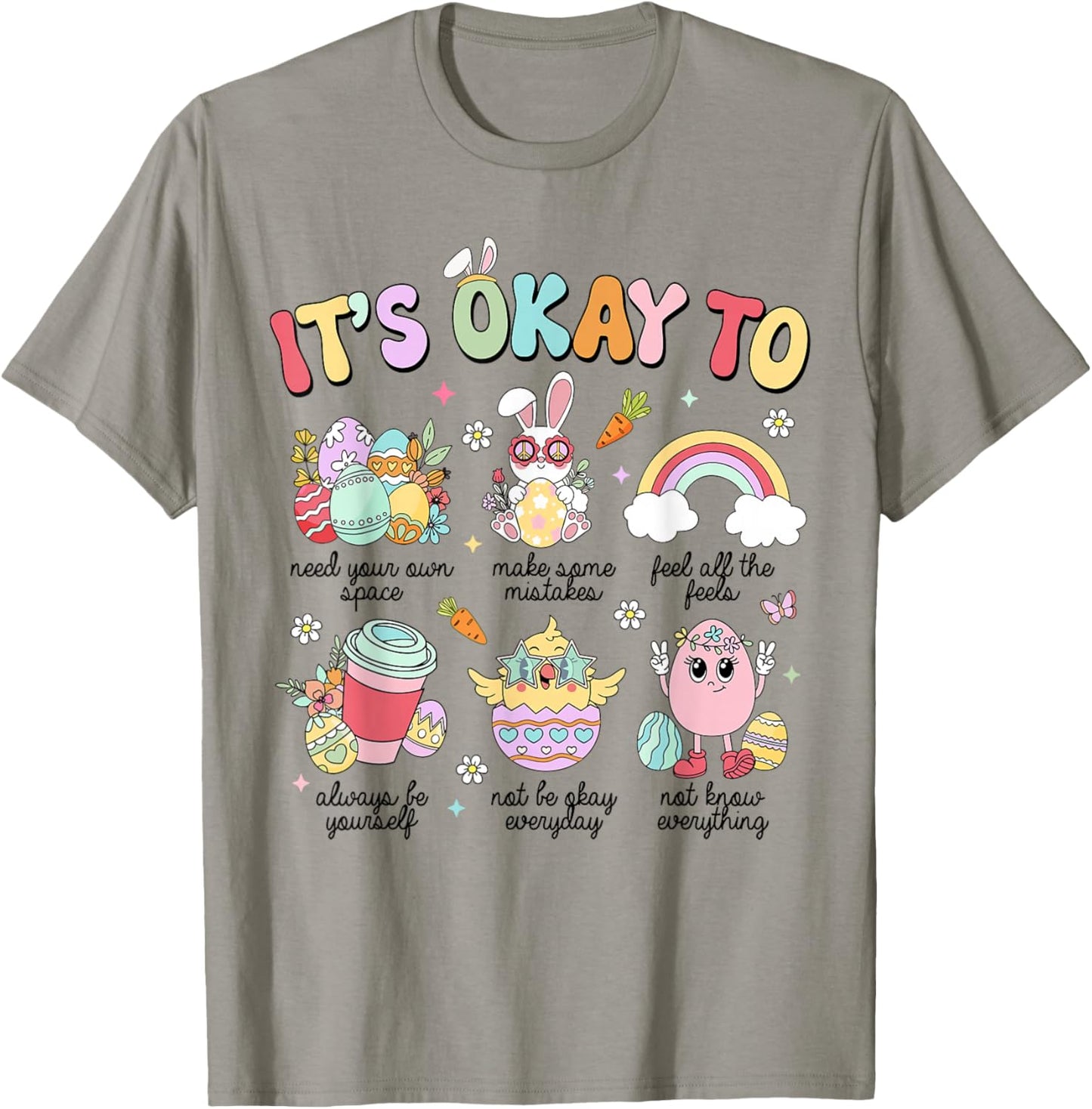 Cute It's Okay Teacher School Counselor Easter Day Bunny Egg T-Shirt - T-Shirt | Sand