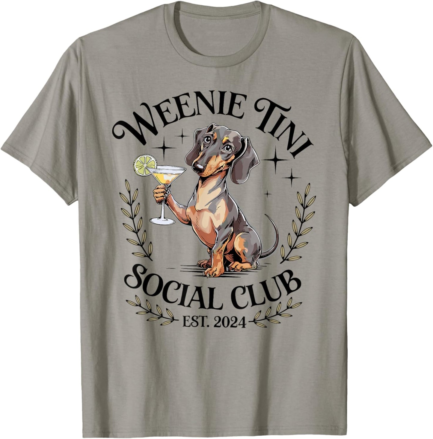 Dachshund Weenie Tini Social Club Lover funny Weiner Dog T-Shirt - T-Shirt | Sand
