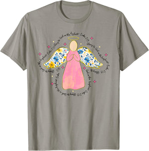 Silhouette Pink Floral Angel God, Beautiful Christmas Angel T-Shirt - T-Shirt | Sand