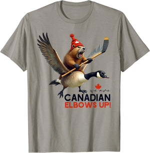 We Are Canadian Elbows Up Angry Beaver Flying Goose Women's T-Shirt - T-Shirt | Sand