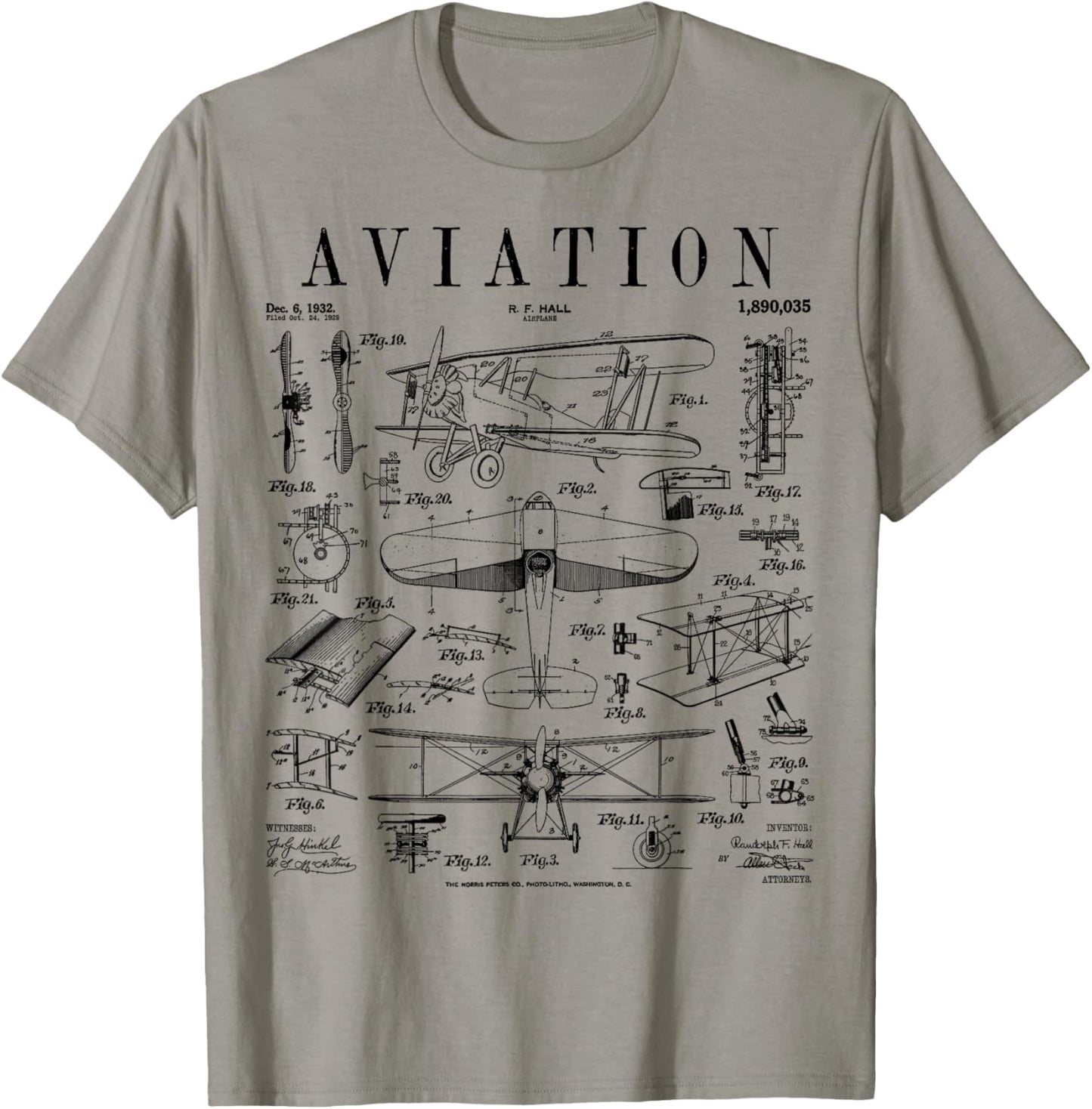 Aeroplane Aviation Double Decker Aeroplane Vintage Patent Print T-Shirt - T-Shirt | Sand