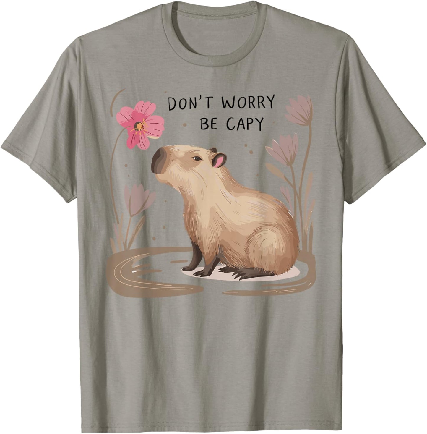 Cute Dont Worry Be Capy Capybara Girls Boys Kids Youth Women T-Shirt - T-Shirt | Sand