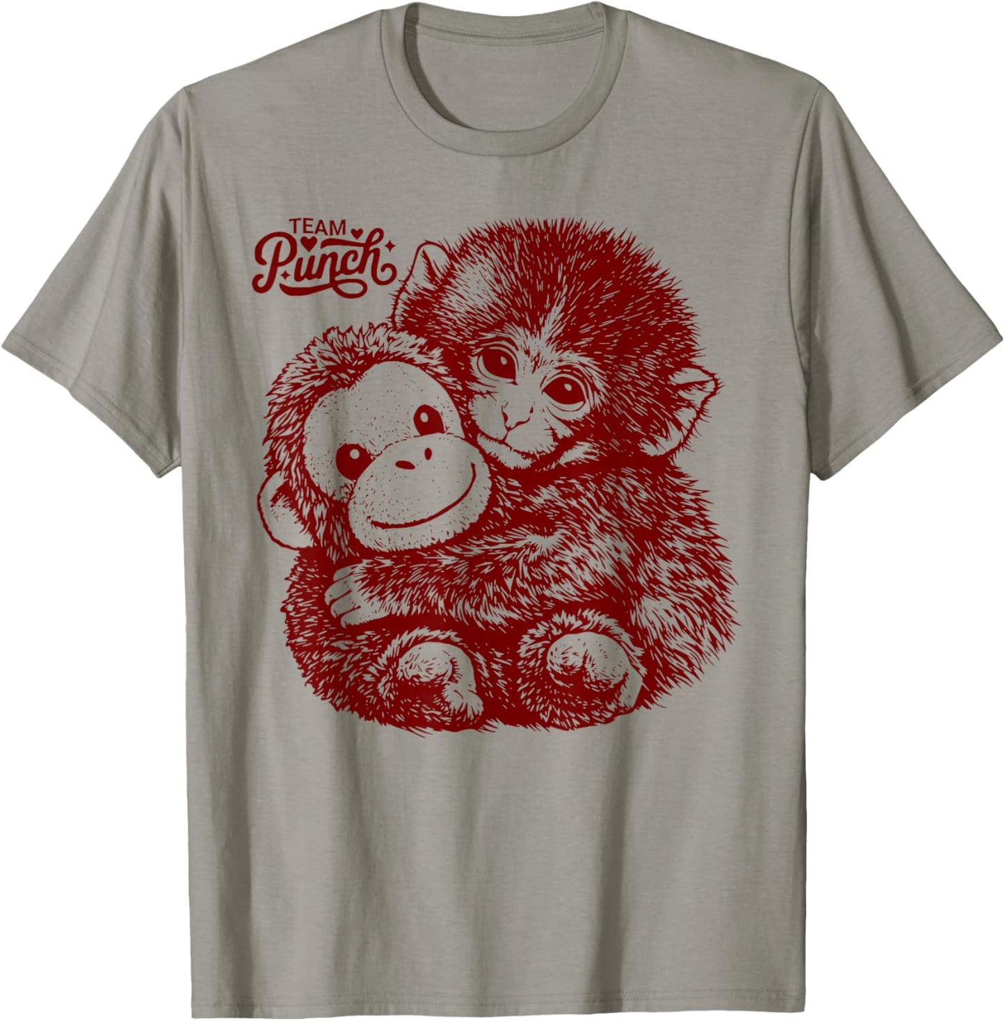 Team Punch Monkey with Plush Orangutan Cute Viral T-Shirt - T-Shirt | Sand