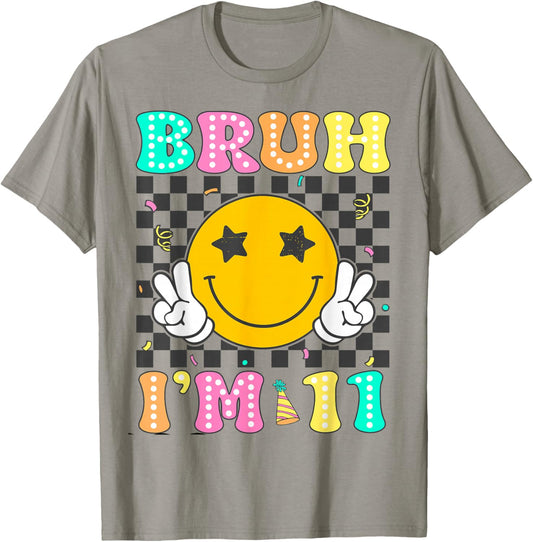 Bruh I'm 11 Years Old Boys Girls Retro Groovy 11th Birthday T-Shirt - T-Shirt | Sand