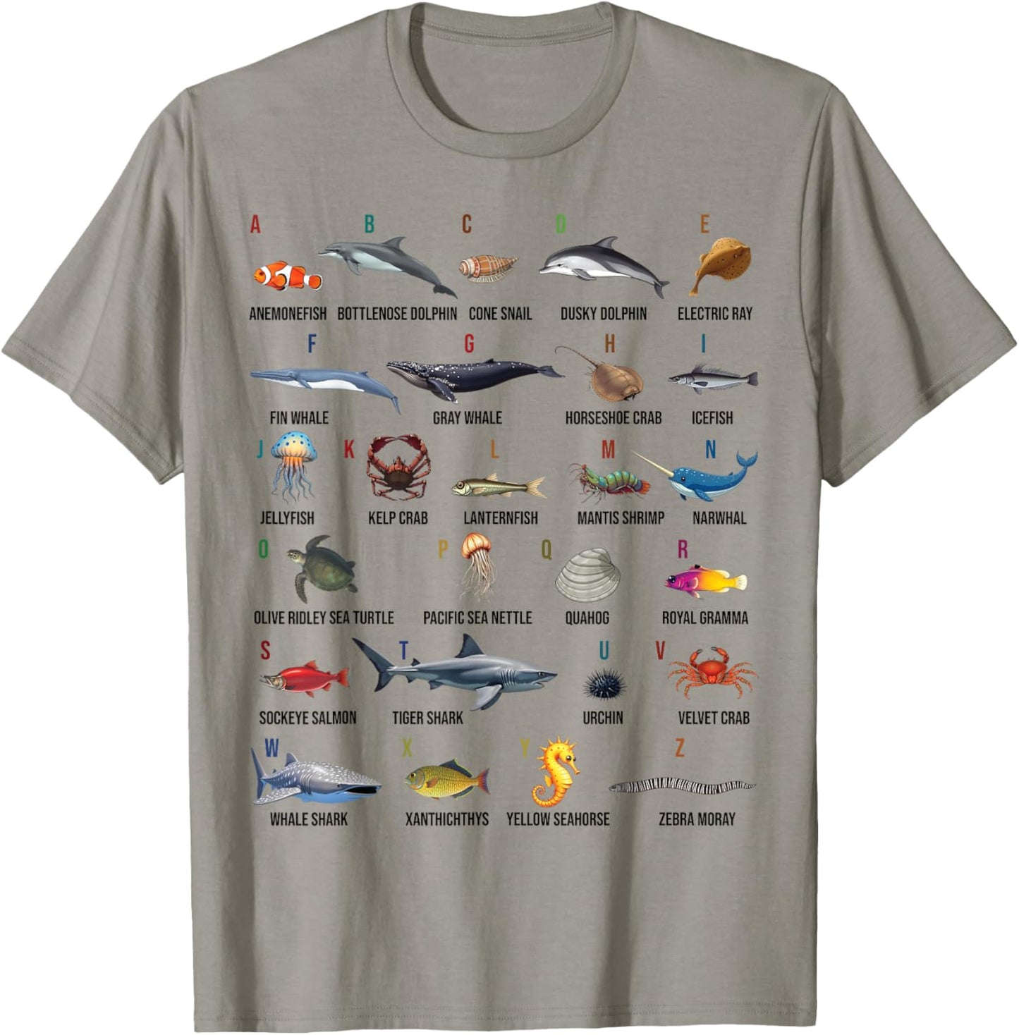 A-Z Ocean Life Alphabet Marine Creatures Exploration T-Shirt - T-Shirt | Sand