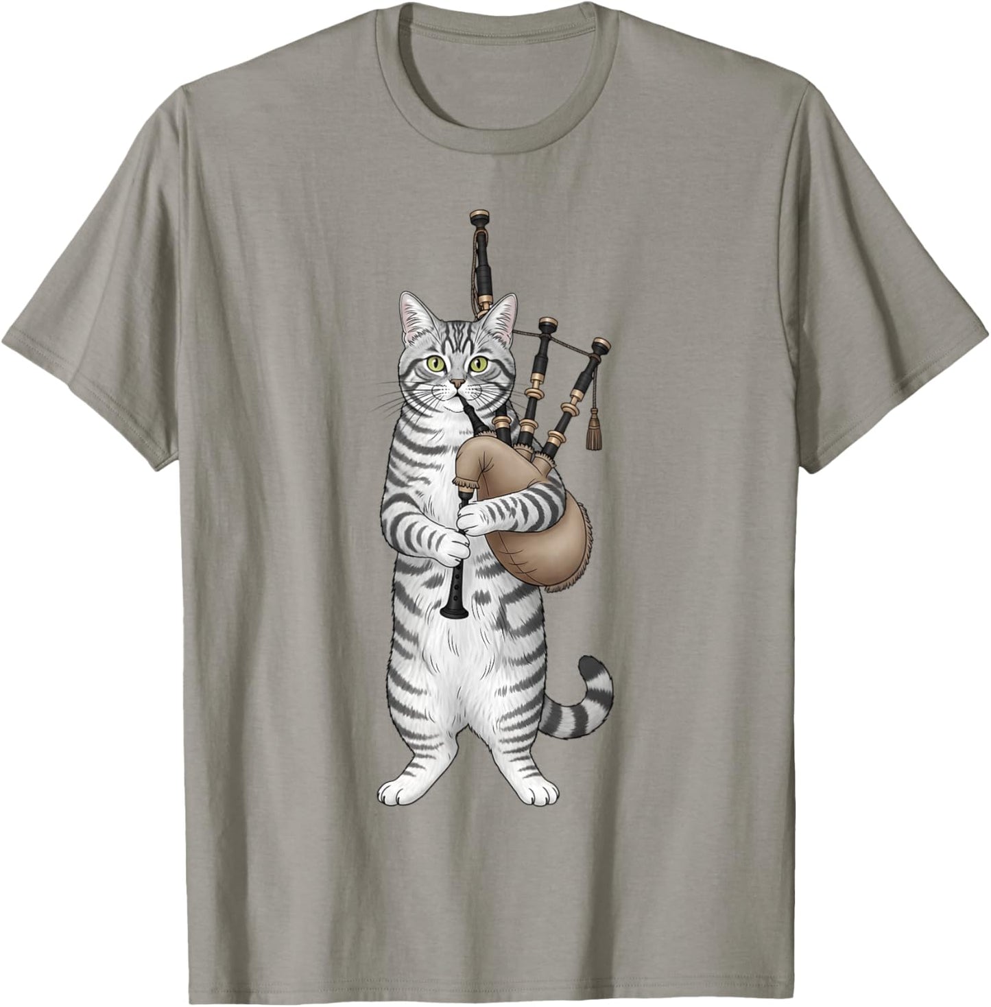 Funny Cat Playing Bagpipes Men Women Kids Boys Bagpipe T-Shirt - T-Shirt | Sand