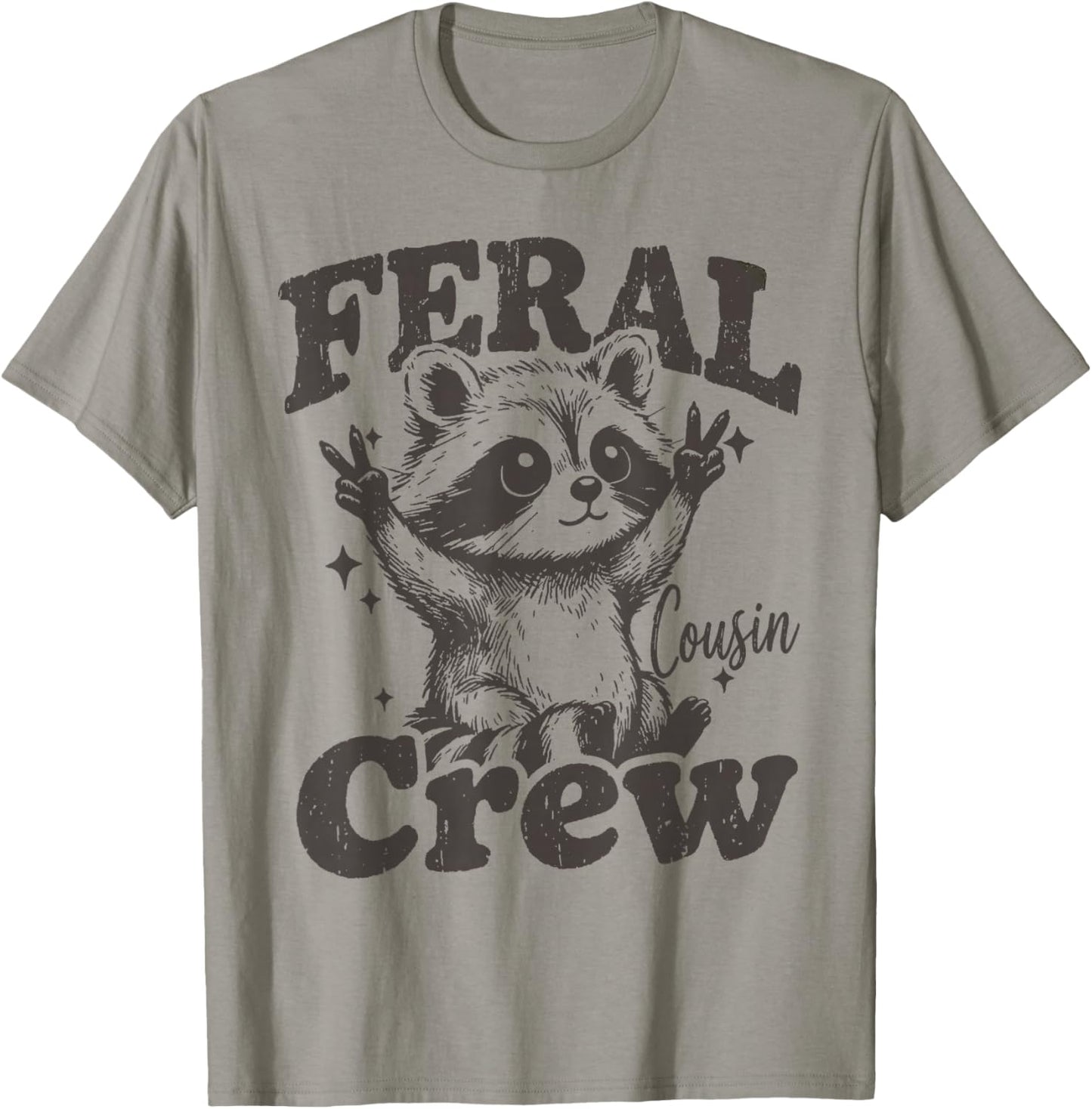 Summer Feral Cousin Crew Raccoon Matching Family Graphic T-Shirt - T-Shirt | Sand