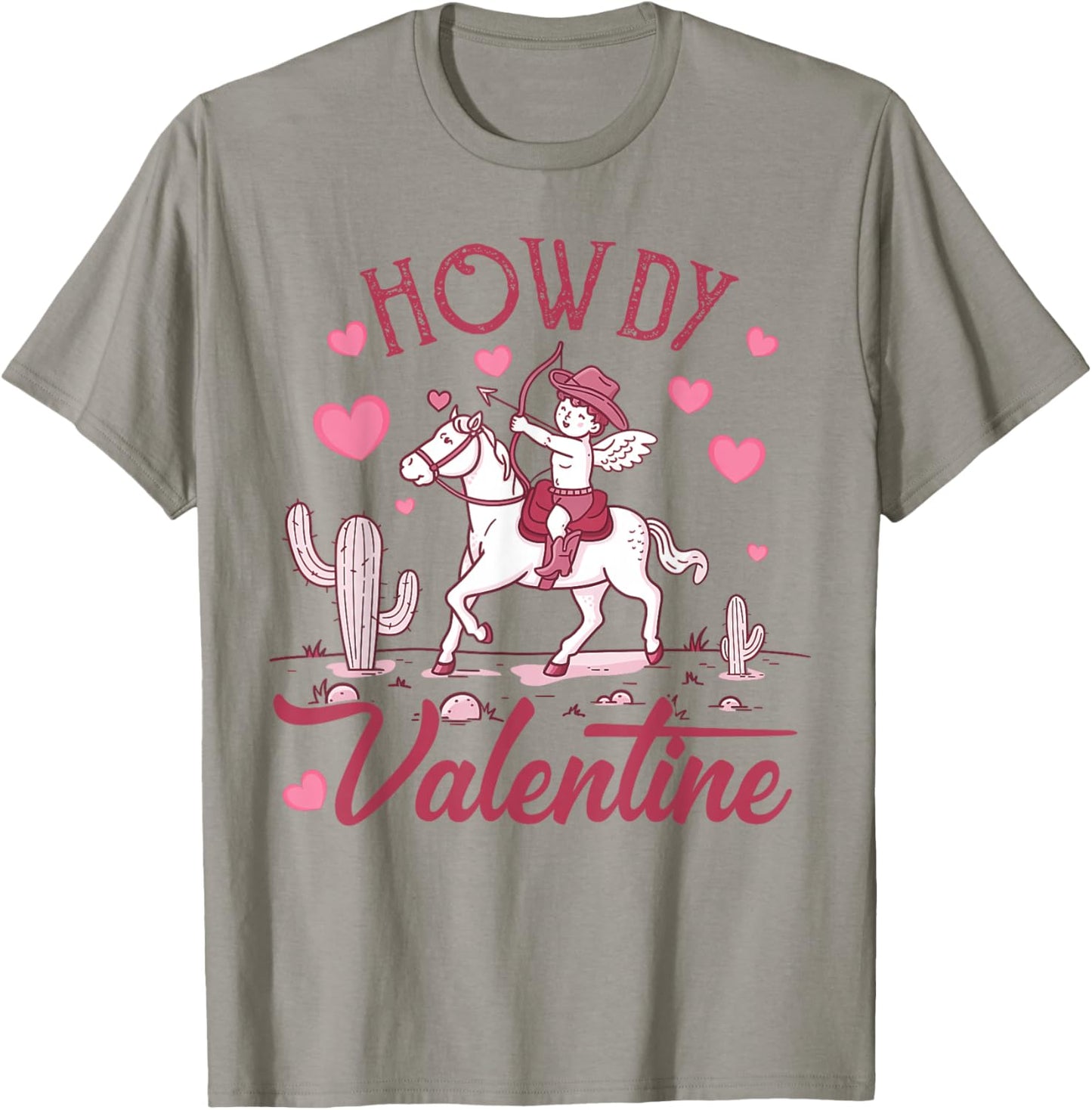 Retro Valentine Howdy Cowboy Valentine - Grey, Small - Valentine's Day Cowgirl - -Adults T-Shirt - T-Shirt | Sand